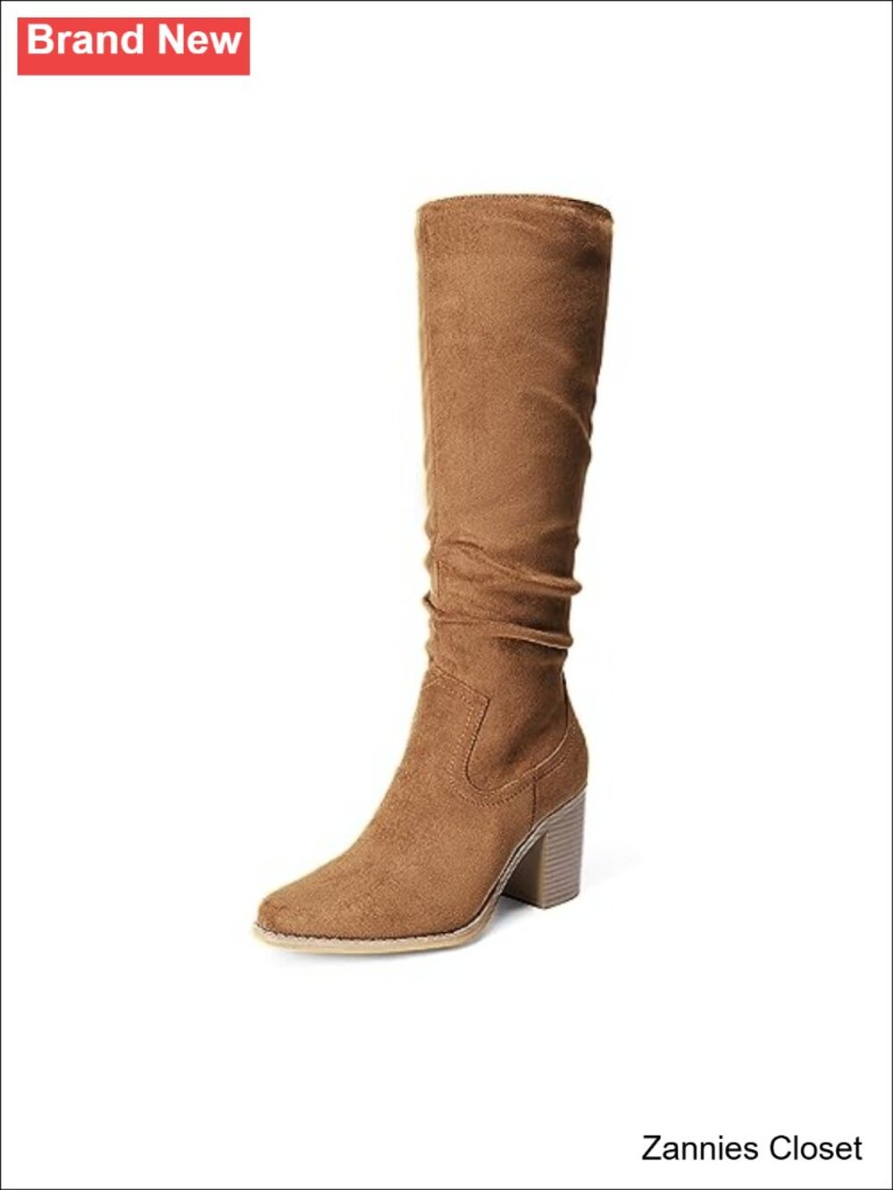 ✨ Knee-High Chunky Heel Pointed Toe Boots Faux Suede Slouchy Boots